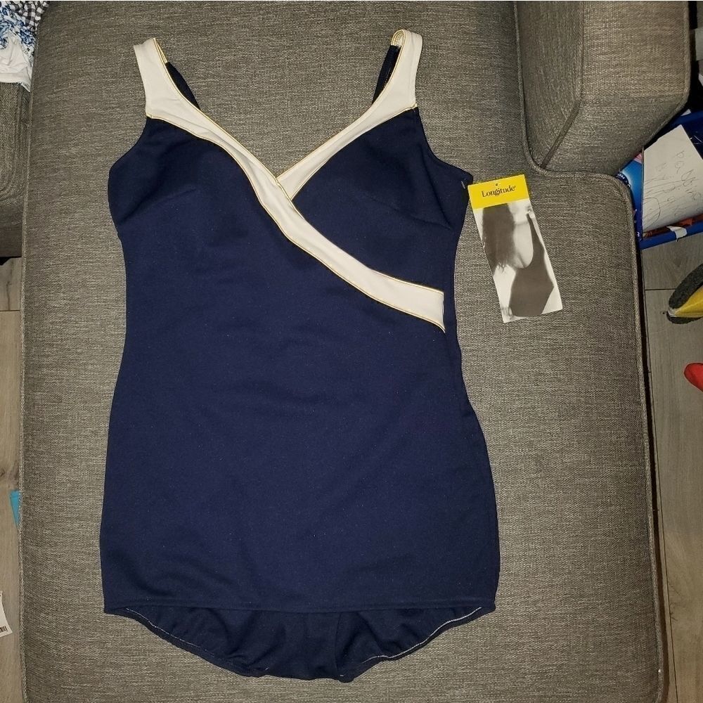 Longitude Sz 14 Navy with cream accent swimdress